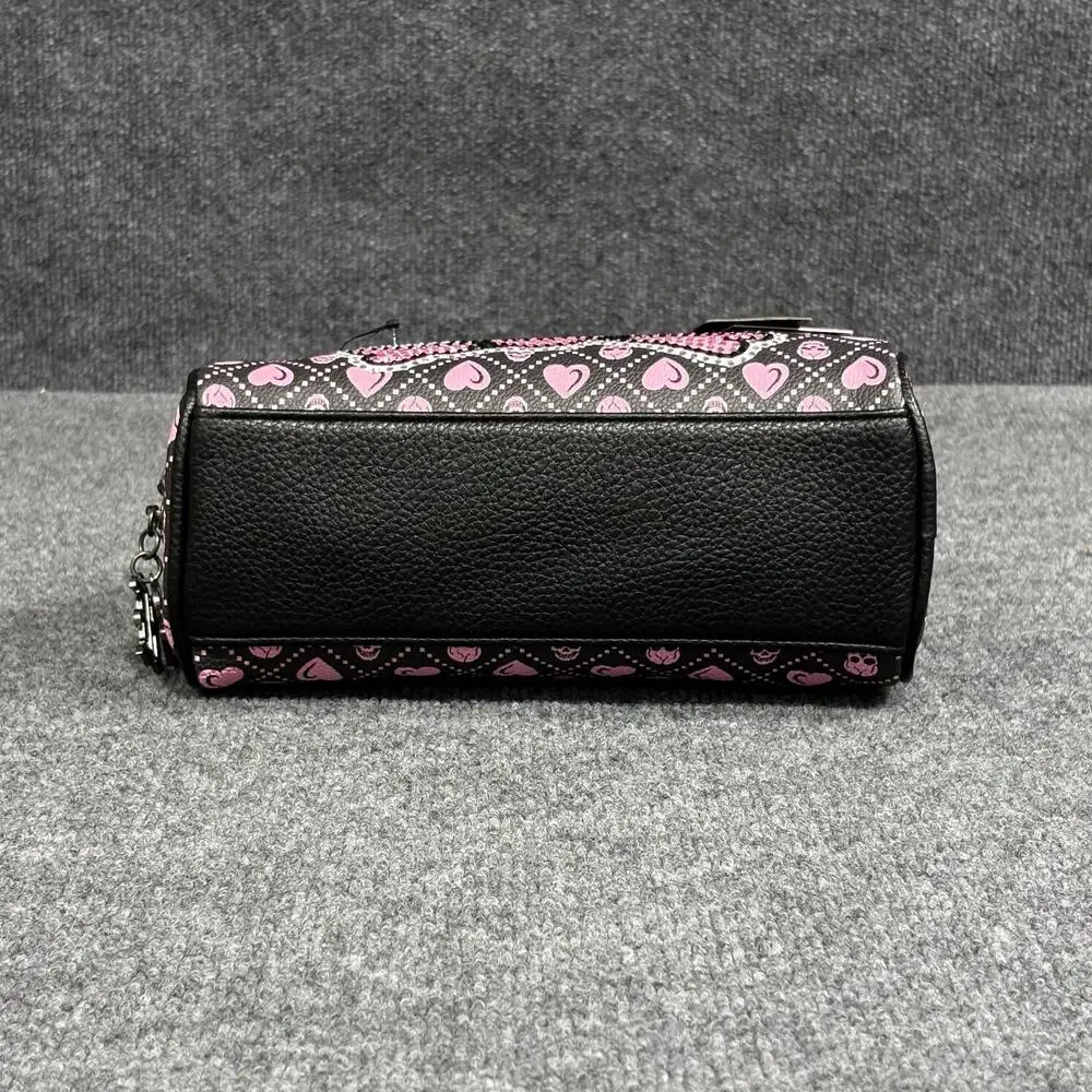 Ed Hardy Satchel Bag Womens Black Pink Skull Hearts Rhinestone Vegan NWT Rock